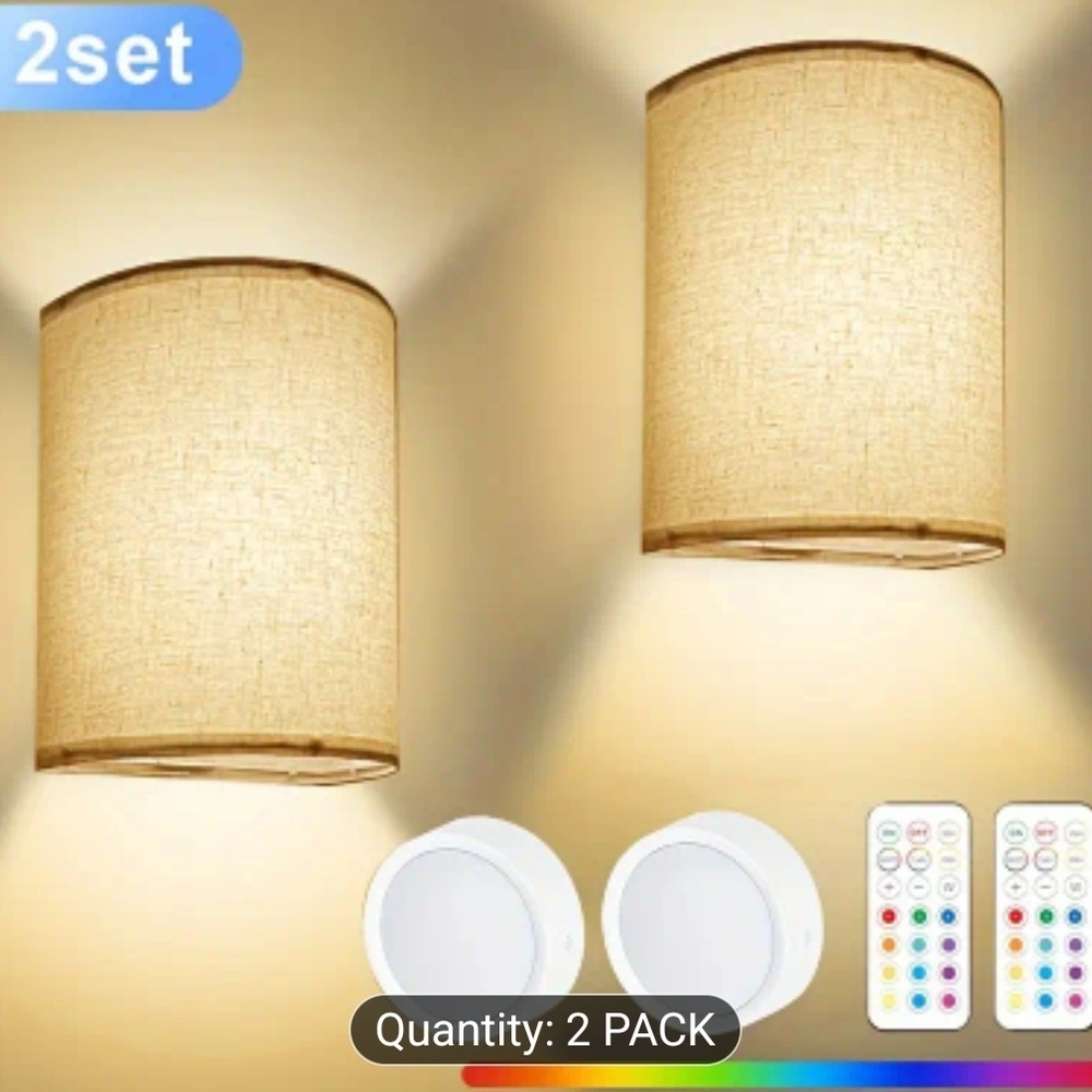 Set of 2 Linen Wall Sconces with Remote Control